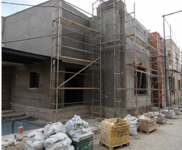 Vivienda de obra nueva con andamios durante la construcción